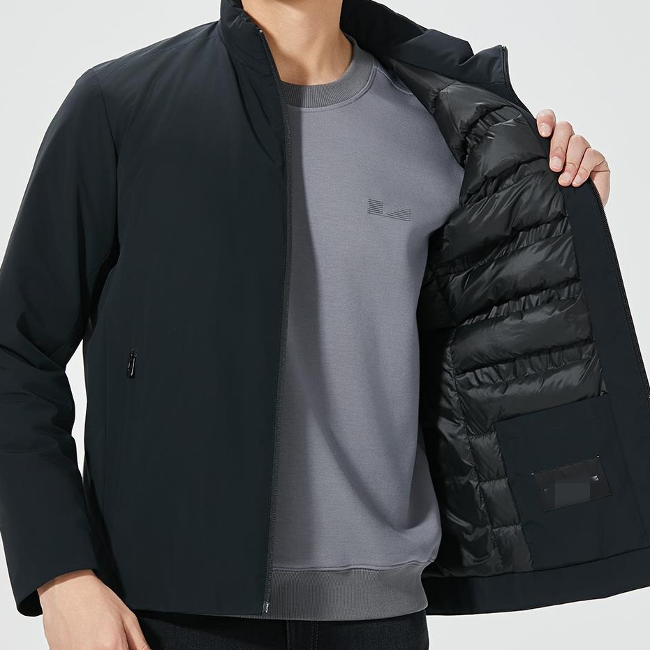 修身立领拉链纯色羽绒服男