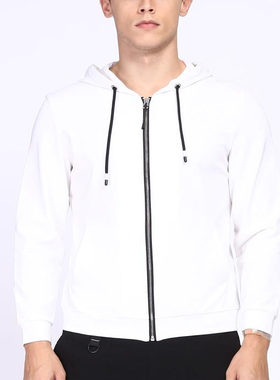 Q8CTX0071 0022S 男装春秋新款商务时尚潮流连帽白色卫衣长袖T恤