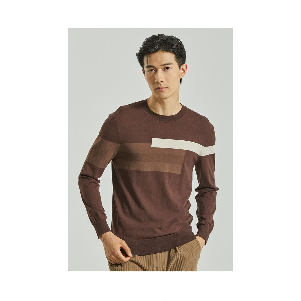 G2DMS0393S 0211S男冬季时尚撞色圆领修身百搭舒适长袖针织羊毛衫