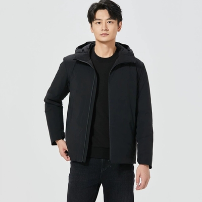 轻薄商务纯色连帽羽绒服男