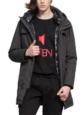 Q9DBR2012Y 专柜同款冬季男装时尚百搭连帽可拆卸中长款防风羽绒