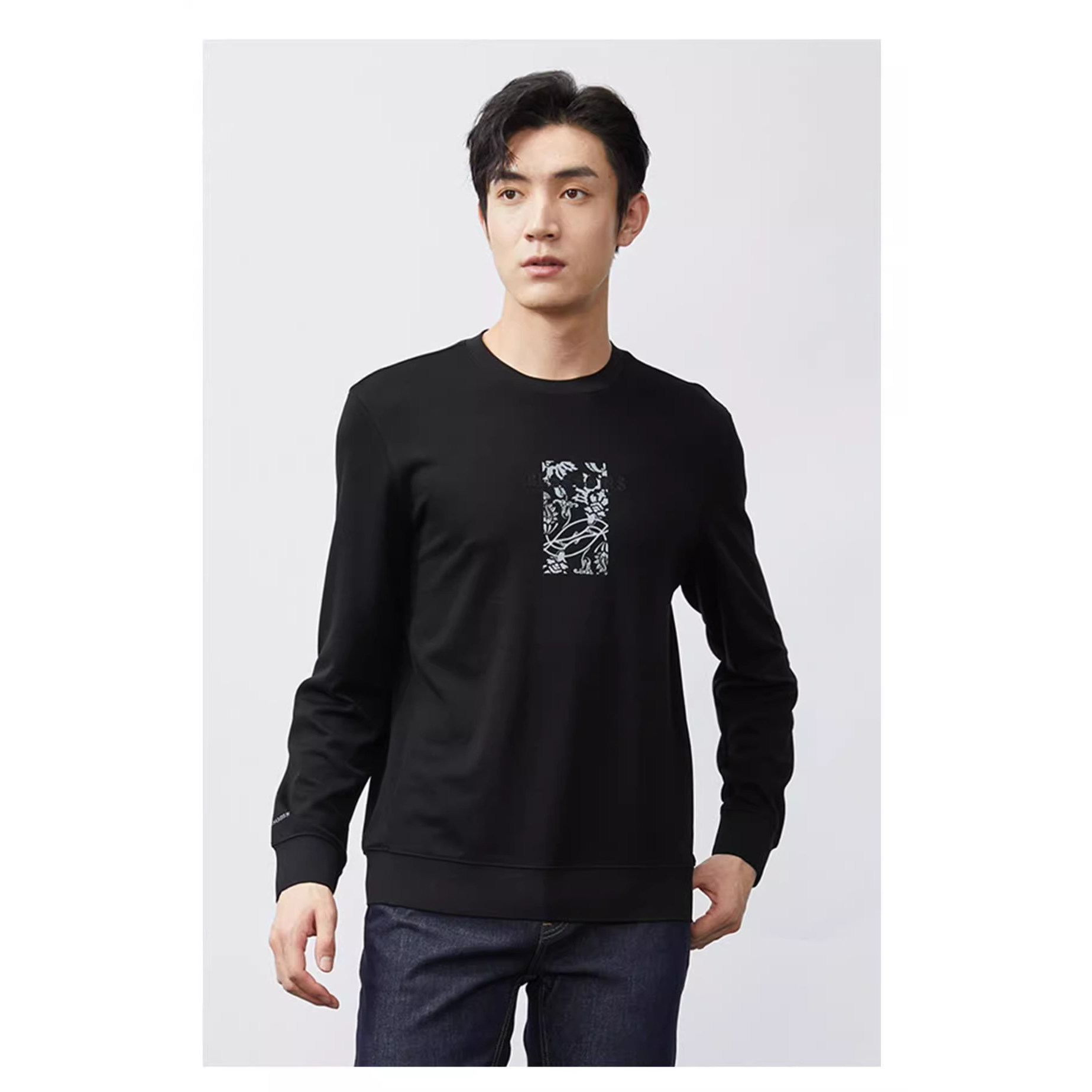 23QTX0171Y利家男装春秋时尚流行圆领商务休闲印花长袖卫衣T恤