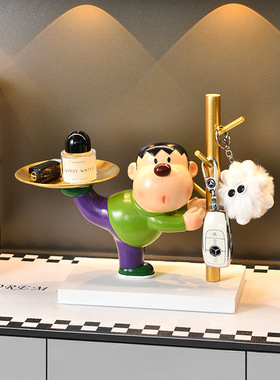 创意卡通翘腿胖虎托盘摆件家居入户玄关糖果钥匙收纳装饰品摆设