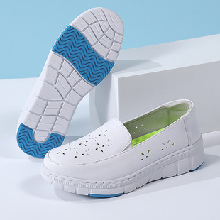 现货护士鞋女真皮女软底透气防臭平底防滑医院工作鞋外贸