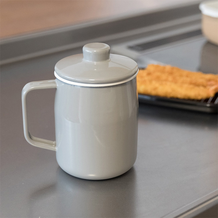 【日本进口】富士珐琅 搪瓷油壶 灰色 带过滤器 重复使用易于清洁