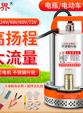 盛界直流潜水泵12v24电瓶专用4860V72伏电动车用高扬程灌溉抽水机