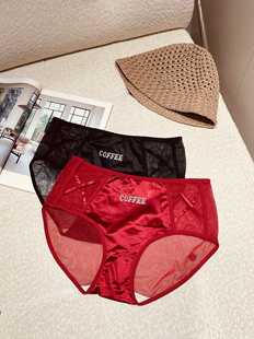 大码性感内裤女丝滑性感透明中高腰纯欲交叉带包臀女士底裤网纱