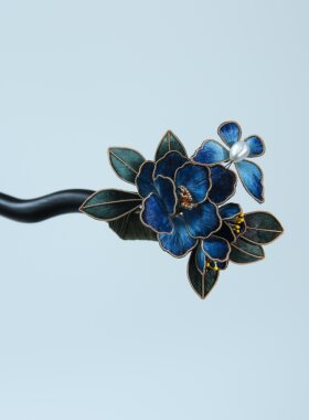 非遗手工绒花发钗仿点翠发簪