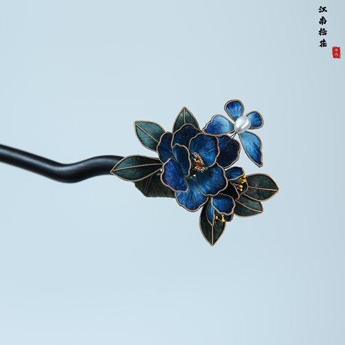 非遗手工绒花发钗仿点翠发簪