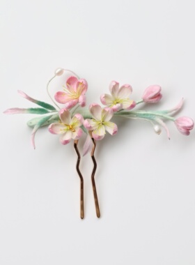 江南拾花 非遗手工绒花晚樱U钗发簪日常盘发插梳发饰古风送礼