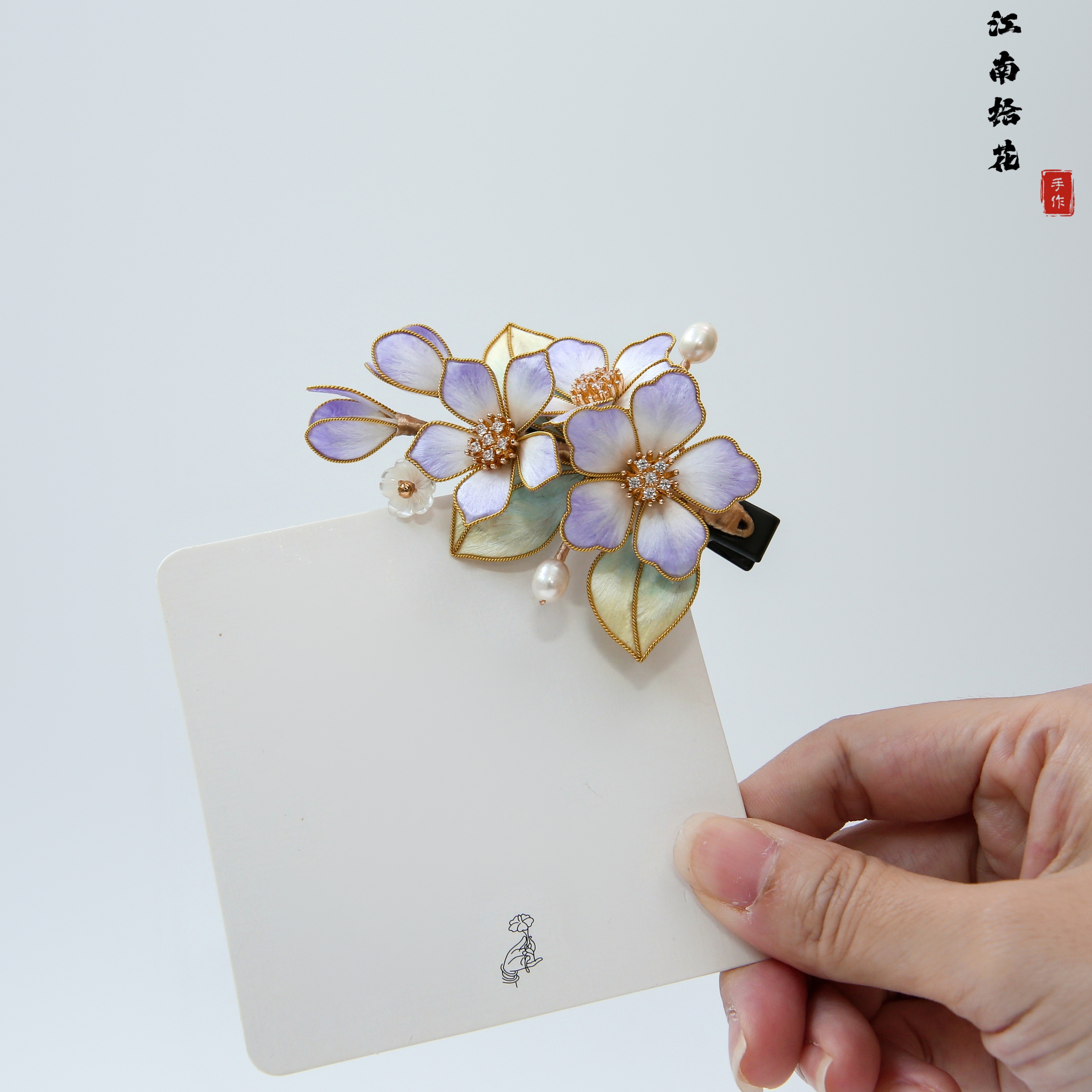 非遗掐丝绒花发夹边夹丸子头发饰