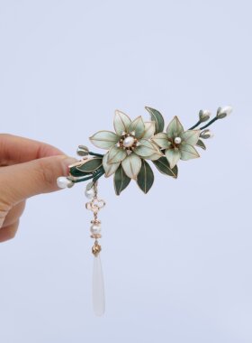 非遗手工蚕丝绒花发夹流苏步摇