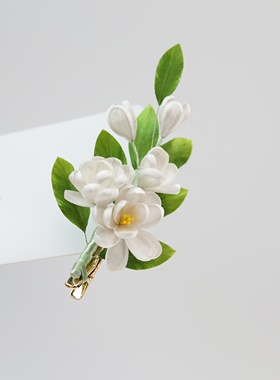 江南拾花 | 非遗手作茉莉花绒花发夹新中式头饰侧边后脑勺鸭嘴夹