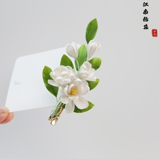 江南拾花 | 非遗手作茉莉花绒花发夹新中式头饰侧边后脑勺鸭嘴夹