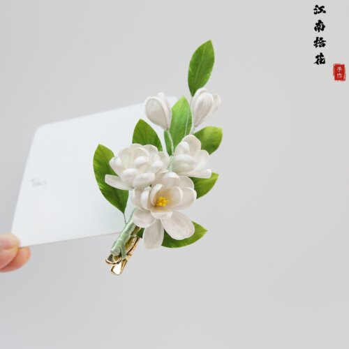 非遗手作茉莉花绒花发夹