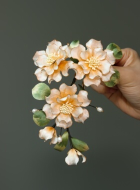 江南拾花 非遗手工绒花U型钗发簪婚嫁款牡丹高定汉服旗袍发饰配饰