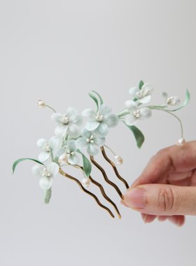 非遗绒花蚕丝四齿发梳插梳
