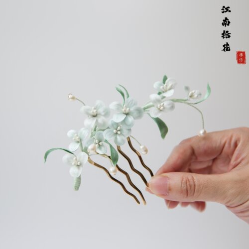 非遗绒花蚕丝四齿发梳插梳