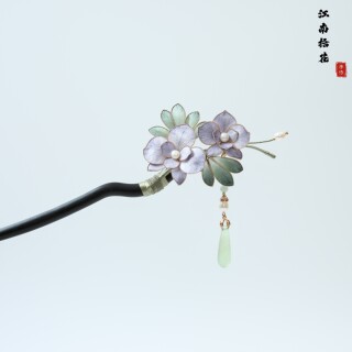 江南拾花 非遗蝴蝶兰花掐丝绒花步摇流苏发簪送老外旗袍汉服发饰