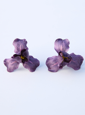 江南拾花 非遗绒花鸢尾耳钉国风高级感气质大气紫色花朵耳饰耳环
