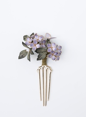 江南拾花 非遗手工绒花蚕丝线紫色绣球海王钗发簪女精致高端发饰