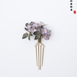 非遗手工绒花蚕丝线紫色绣球海王钗发簪女精致高端发饰 江南拾花