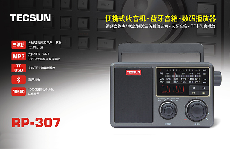 Tecsun/德生RP-307全波段老人新款便携式蓝牙音箱音响插卡U盘充电