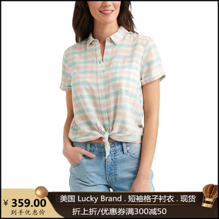 新款 宽松短袖 衬衣棉上衣欧美原装 格子衬衫 女lucky 大码 brand夏季