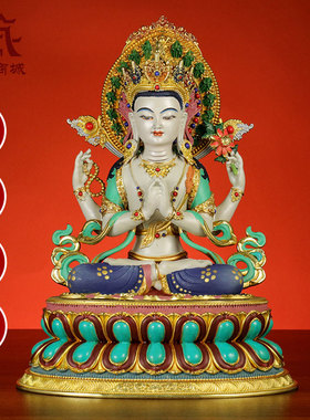 彩绘四臂观音铜像摆件