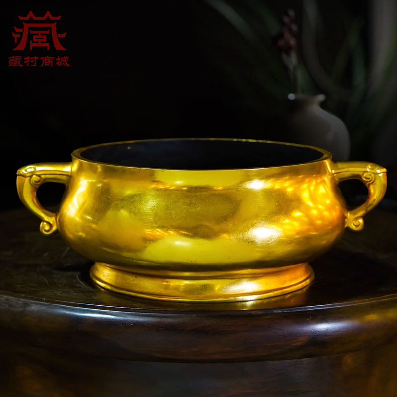 藏村全鎏金蚰耳盘香炉办公室茶室沉香檀香桌面熏香炉摆件,家居饰品,香薰炉,淘宝优惠券,粉丝福利购,淘宝优惠卷
