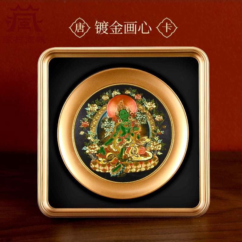 藏村绿度母唐卡挂画室内家用墙壁玄关黄财神装饰画桌面摆台画图片