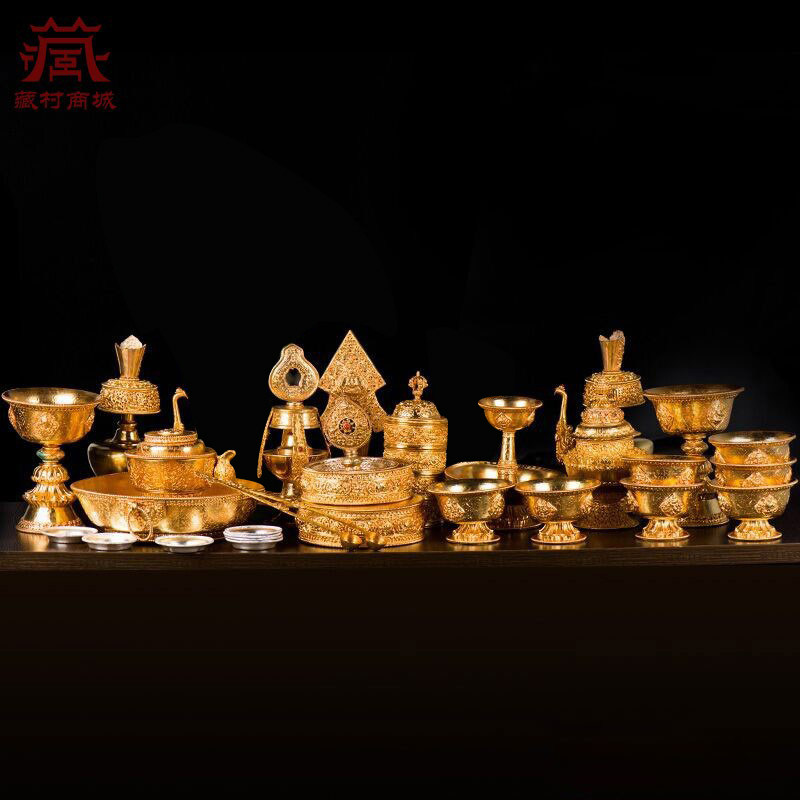 尼泊尔手工铜雕摆件案前一套