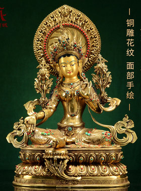 全鎏金绿度母铜像摆件