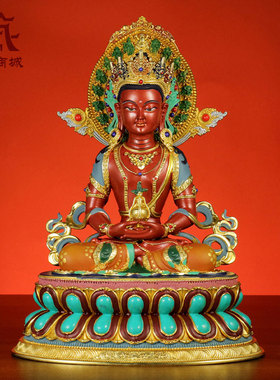 彩绘常寿佛铜像桌面摆件