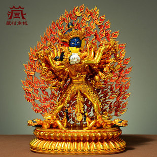 藏村全鎏金《时轮金刚》室内家用精工铜《金刚护法》铜像摆件