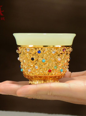 藏村彩珠镶嵌仿玉供水碗
