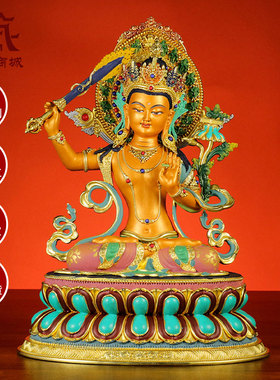 彩绘文殊菩萨铜像摆件