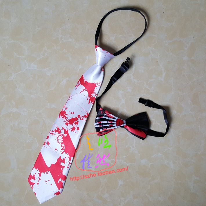万圣节血领带结领结万圣节道具骷髅领结搞怪服装聚会装扮用品