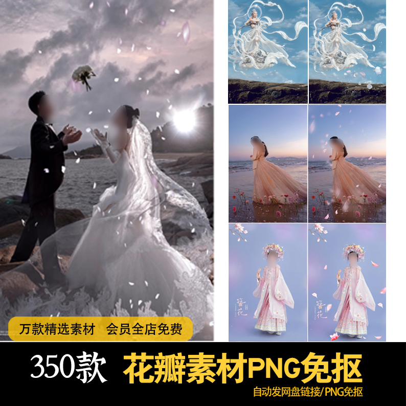 花瓣素材婚纱写真海边飞天簪花修图合成免扣花瓣设计排版素材ps