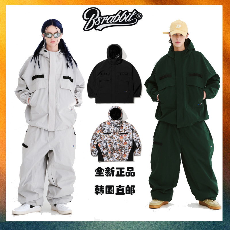 25新款韩国bsrabbit潮牌滑雪服男女同款bsr滑雪服单板oversize风