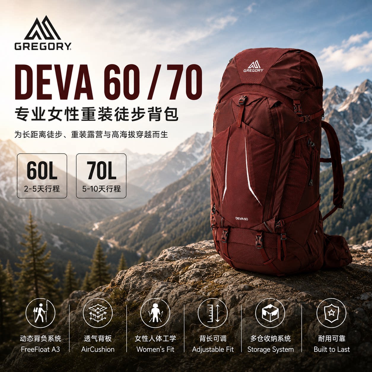格里高利DEVA60L重装徒步背包图片