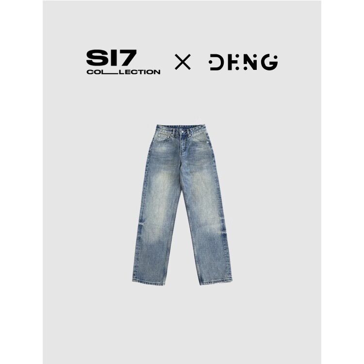 DENG 重纹竹节13盎司vintage泥染水洗蓝中腰直筒无弹牛仔裤NZS018