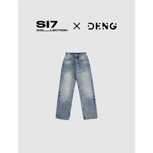 DENG NZS018 重纹竹节13盎司vintage泥染水洗蓝中腰直筒无弹牛仔裤