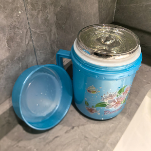 老人玻璃内胆保温杯大口径水杯600ml升级版 高硼硅95mm复古茶杯子