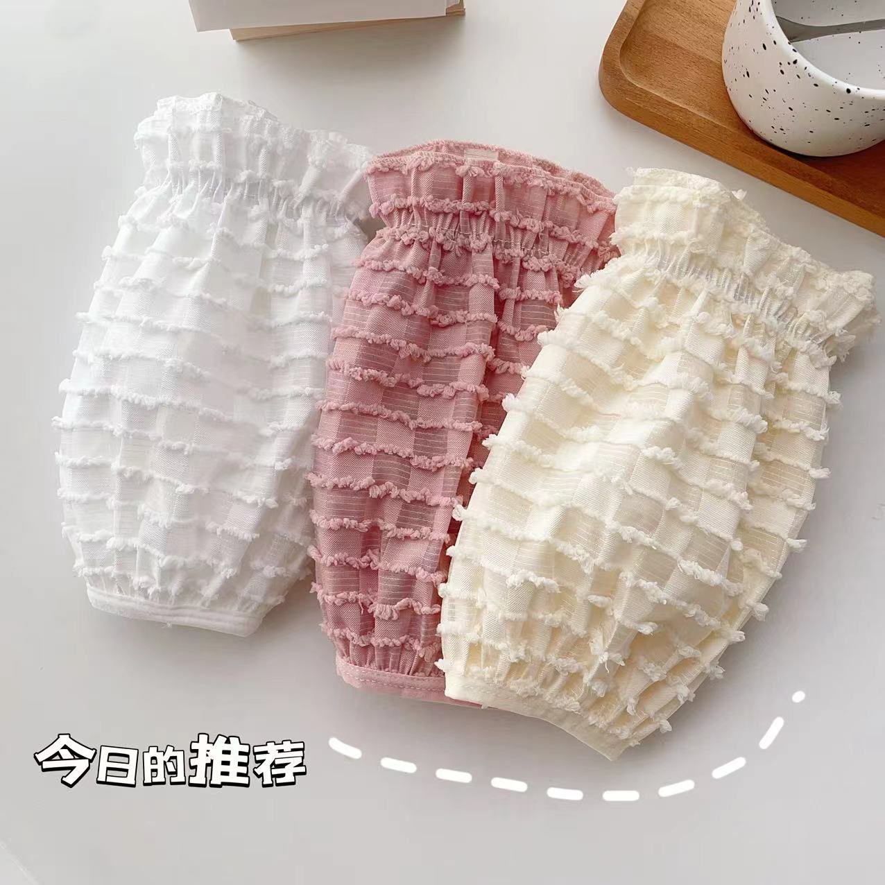 女短款袖套成人学生工作薄款防污法式花边纯白小香风网红羽绒服冬