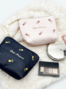 PETIT TROUVER 甜美玫瑰花刺绣迷你口红包 小化妆包 收纳包杂物包