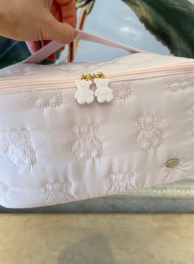 petit trouver 小熊刺绣手提绗绣大号化妆包收纳包护肤品彩妆收纳