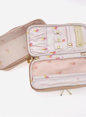 PetitTrouver印花冰激凌纯色网纱旅行手提化妆包首饰包双层收纳包