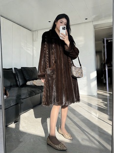 现货！法国Clair de Lune中古貂 进口整貂马哈根尼本色貂皮大衣女