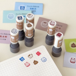 有熊插画mini浸透光敏印章原创手帐打卡可爱熊猫八杯水咖啡自出墨